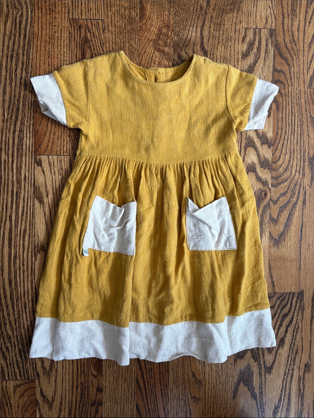Girls' Will& Ivey mustard yellow with cream trim, linen and bamboo dress, 6-12M